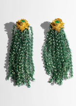 Load image into Gallery viewer, GREEN TASSEL DANGLE EARRINGS
