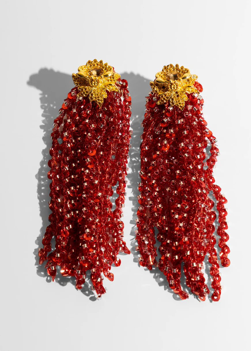 RED TASSEL DANGLE EARRINGS