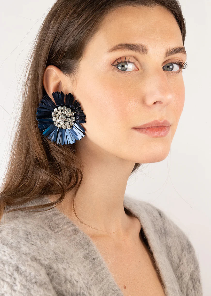 DIDI BLUE FLOWER CLIP EARRINGS