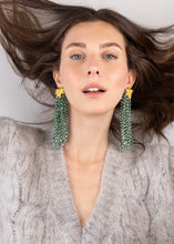 Load image into Gallery viewer, GREEN TASSEL DANGLE EARRINGS
