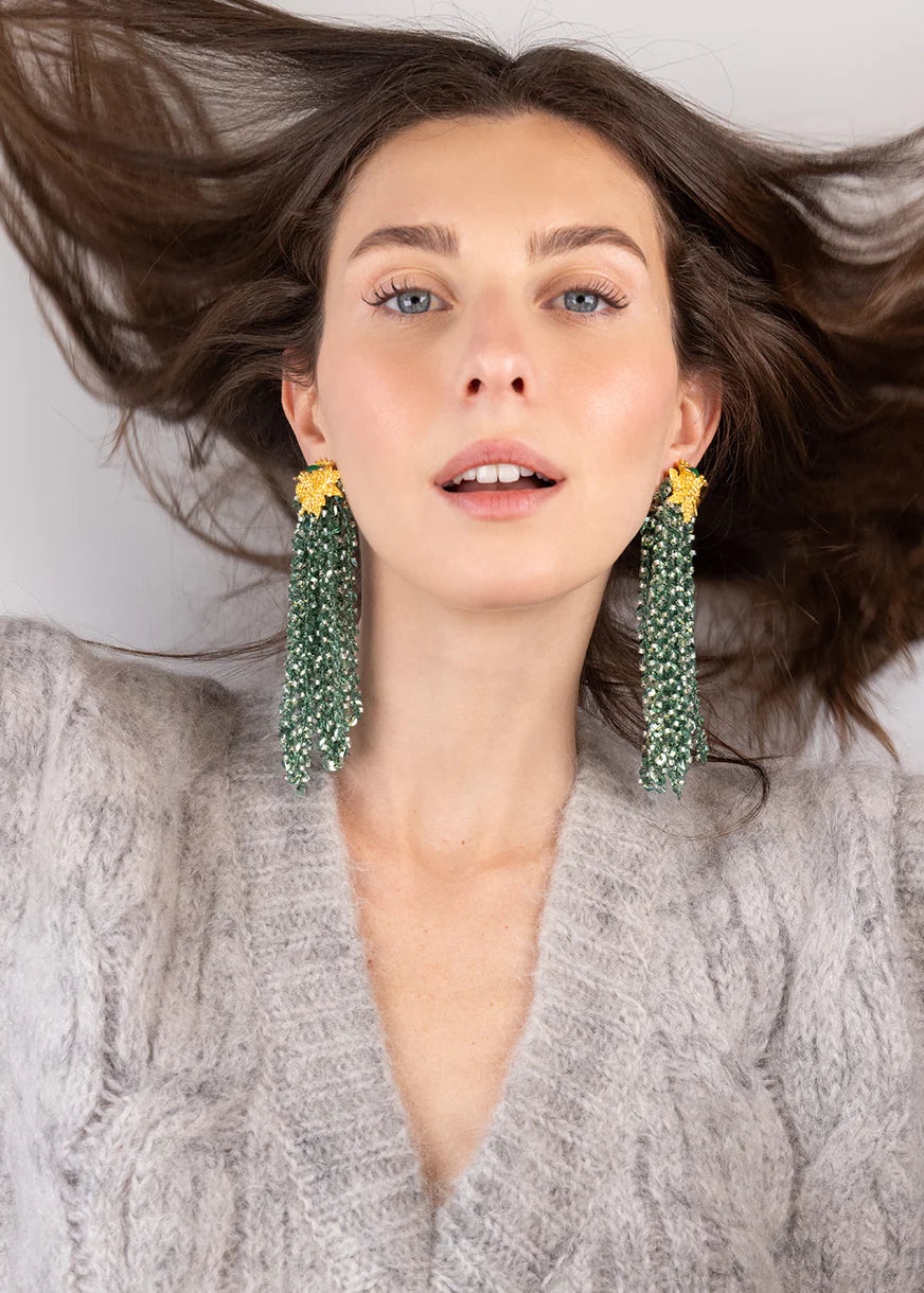 GREEN TASSEL DANGLE EARRINGS